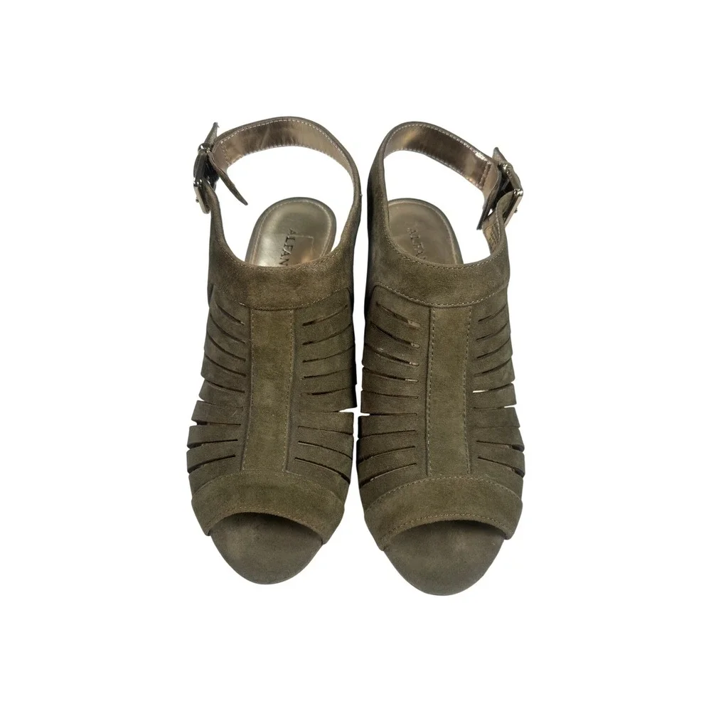 Alfani‎ Olive Green Suede Leather Cut Out Open Toe Slingback Heels Women 7M